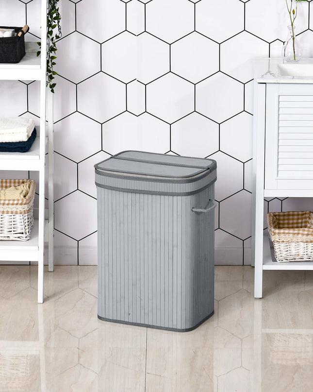 HOMCOM 70L Wood Laundry Basket with Flip Lid and Removable Lining