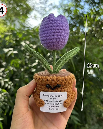 Handmade Crochet Sunflower Decor - Wool Potted Ornament for Auto Interior