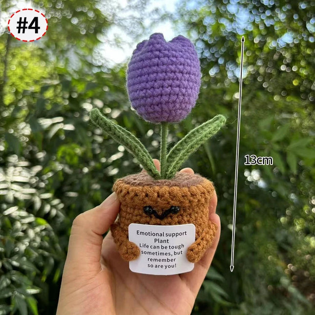 Handmade Crochet Sunflower Decor - Wool Potted Ornament for Auto Interior