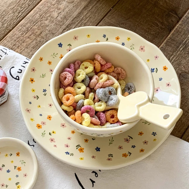 Korean Ceramic Bowl Dish with Fresh Flower Design