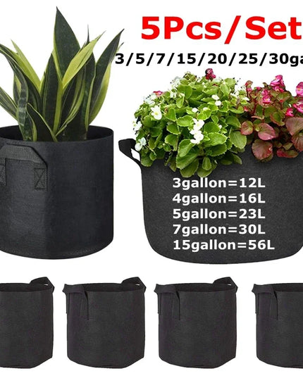 5PCS Felt Grow Bags Gardening Growing Planter Round Flower Vegetable Planting Pots Pouch Garden Balcony Pot Container Supplies