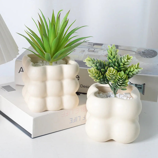 Cream Ceramic Flowerpot - Small Succulent Plant Pot for Home Decor