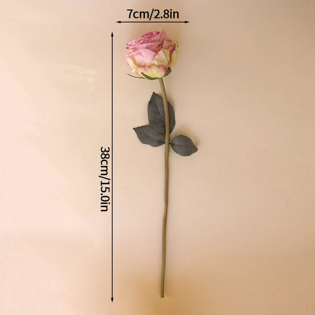 French Curled Rose Fake Flowers - Elegant Silk Bouquet for Home Decor