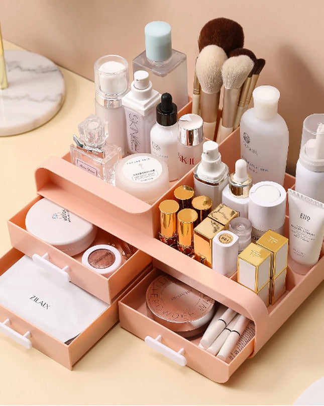 Modishion Multifunctional Cosmetic Storage Box - 9 Compartments, 3 Drawers