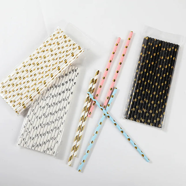 25/50pcs Gold/Silver Foil Disposable Paper Straws for Parties & Events