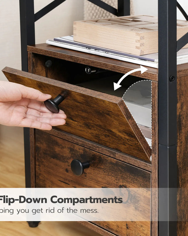 HOOBRO Rustic Brown Bedside Table with Charging Station & USB Ports