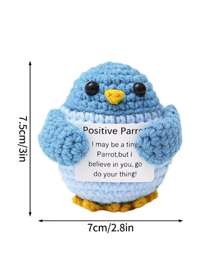 Funny Crochet Animal with Positive Card Ornament Handmade Knitted Ducks Fox Sheep Turtle Desk Figurine Creative Crochet Gift