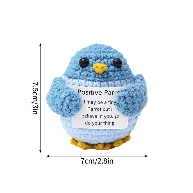 Funny Crochet Animal with Positive Card Ornament Handmade Knitted Ducks Fox Sheep Turtle Desk Figurine Creative Crochet Gift