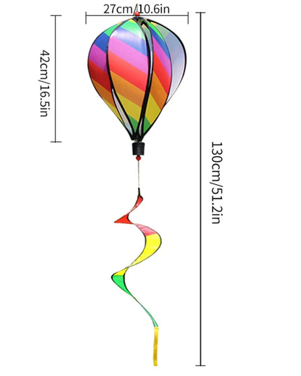 Rainbow Hot Air Balloon Wind Spinner - Vibrant Garden Decor Twister