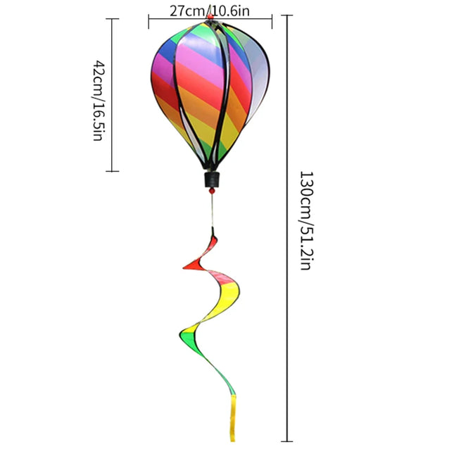 Rainbow Hot Air Balloon Wind Spinner - Vibrant Garden Decor Twister