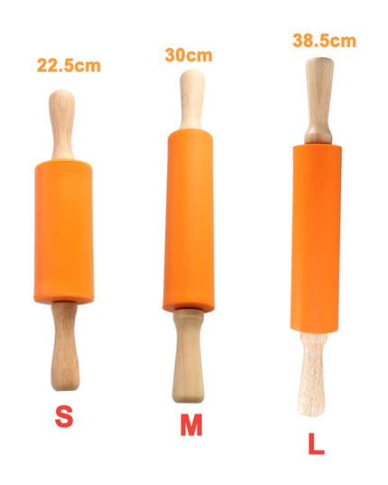 Non-Stick Silicone Rolling Pin with Wooden Handle for Baking Pastry