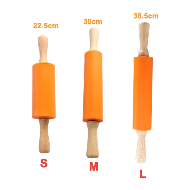 Non-Stick Silicone Rolling Pin with Wooden Handle for Baking Pastry