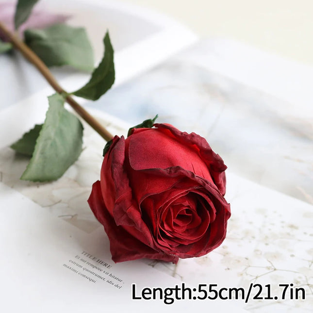French Curled Rose Fake Flowers - Elegant Silk Bouquet for Home Decor