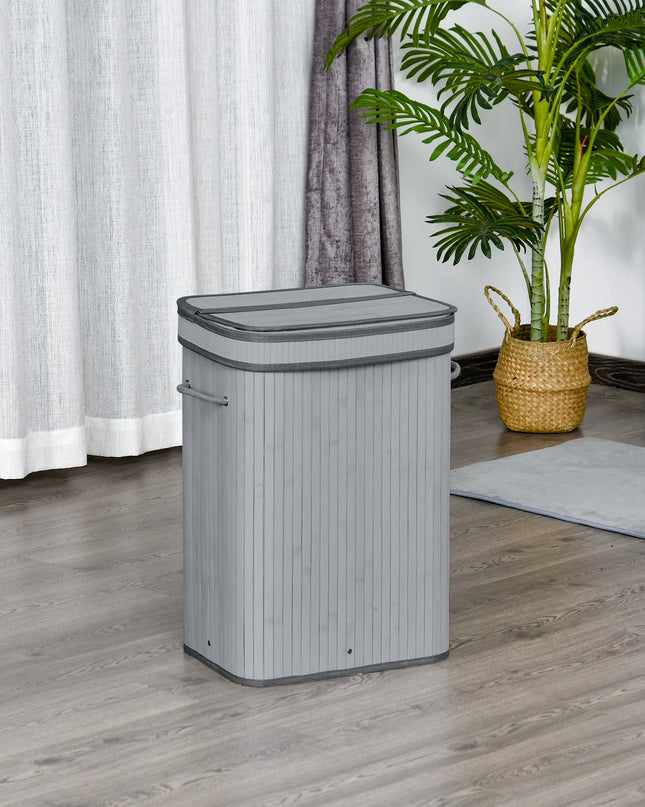 HOMCOM 70L Wood Laundry Basket with Flip Lid and Removable Lining