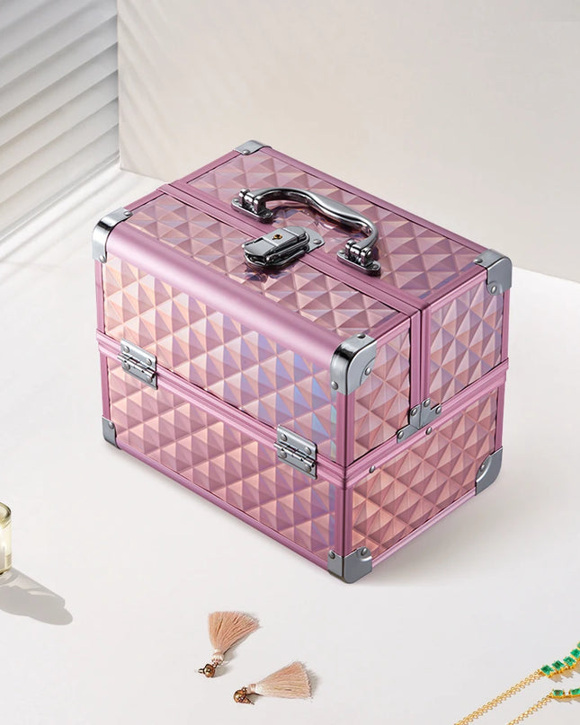 Modishion Portable Makeup Case with Mirror - 2 Trays for Storage