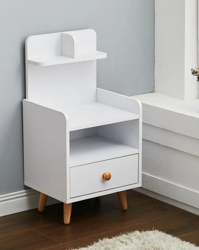 Haodirect Modern Bedside Table - Single Drawer with Wooden Legs
