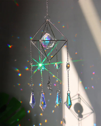 Sun Catchers Crystal Pendant Window Wind Chime Star Moon Light Catchers Rainbow Chaser Plated Colorful Hanging Drop Garden Decor