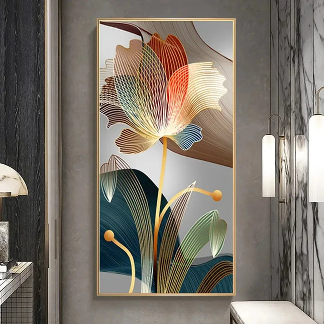Luxury Abstract Flower Canvas Art - Modern Golden Lines for Home Decor