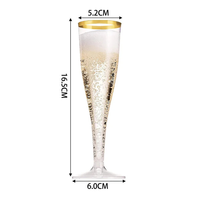 25/50Pcs Clear Champagne Flutes 5oz, Plastic Glitter Champagne Flutes
