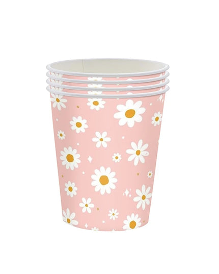 24Pcs Pink Daisy Disposable Party Plates & Cups - Perfect for Weddings & Events