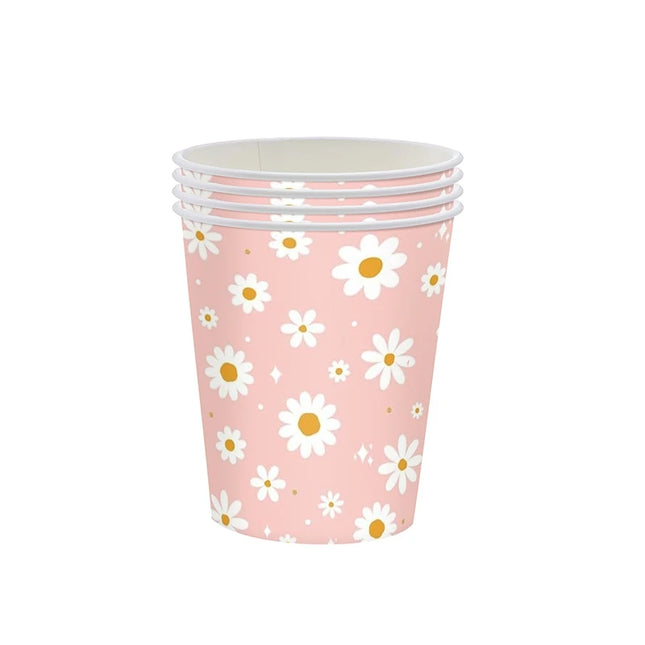24Pcs Pink Daisy Disposable Party Plates & Cups - Perfect for Weddings & Events