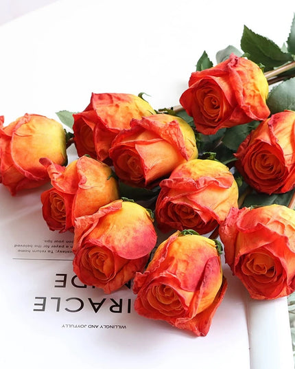 French Curled Rose Fake Flowers - Elegant Silk Bouquet for Home Decor
