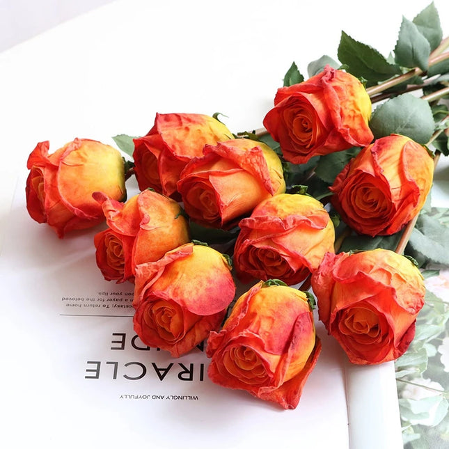 French Curled Rose Fake Flowers - Elegant Silk Bouquet for Home Decor