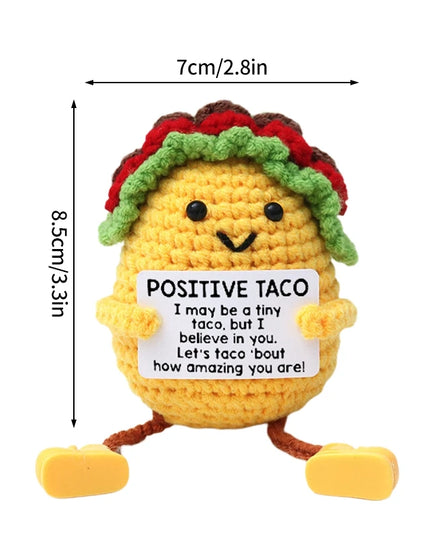 Funny Crochet Animal with Positive Card Ornament Handmade Knitted Ducks Fox Sheep Turtle Desk Figurine Creative Crochet Gift