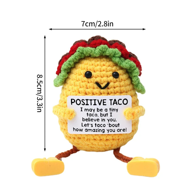 Funny Crochet Animal with Positive Card Ornament Handmade Knitted Ducks Fox Sheep Turtle Desk Figurine Creative Crochet Gift