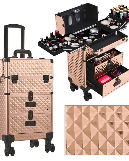 Modishion 3-in-1 Cosmetic Trolley Case - Portable Makeup Storage