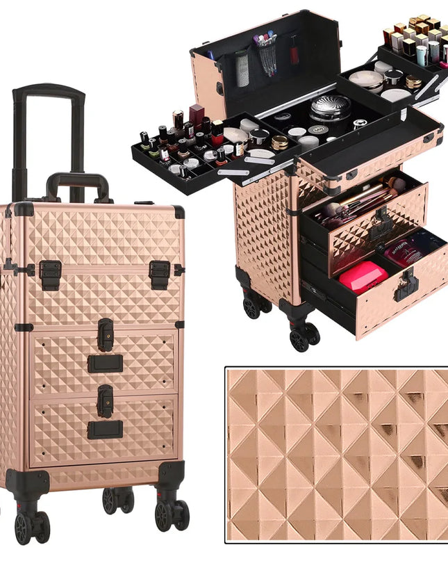 Modishion 3-in-1 Cosmetic Trolley Case - Portable Makeup Storage
