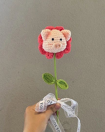 Handmade Crochet Doctoral Hat Bear - Cute Pig Animal Flower Gift