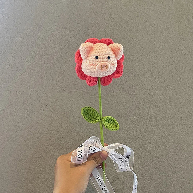Handmade Crochet Doctoral Hat Bear - Cute Pig Animal Flower Gift