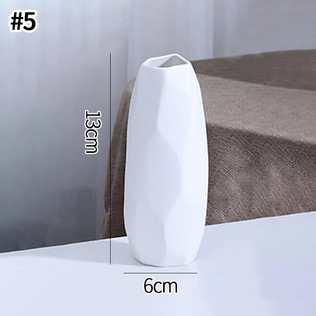 White Nordic Ceramic Flower Vase - Retro Style Decorative Plant Pot