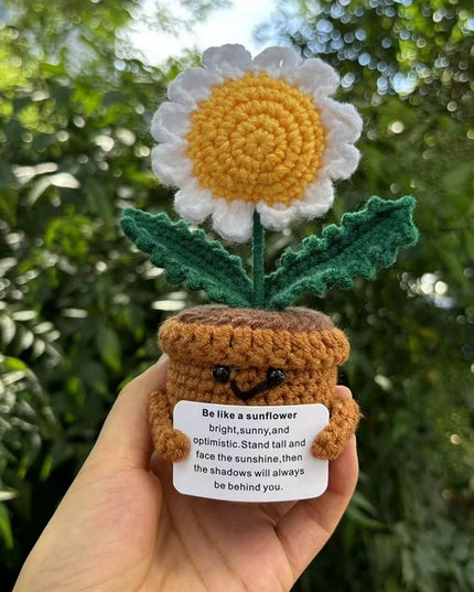 Handmade Crochet Sunflower Decor - Wool Potted Ornament for Auto Interior