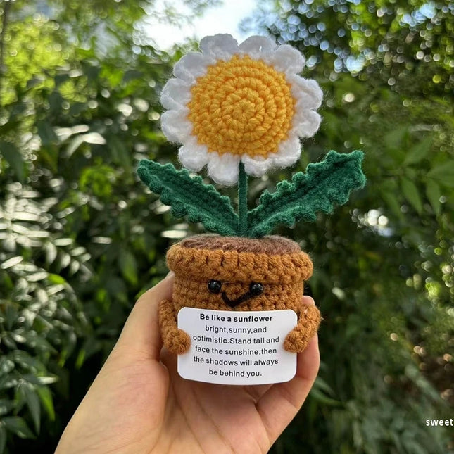 Handmade Crochet Sunflower Decor - Wool Potted Ornament for Auto Interior