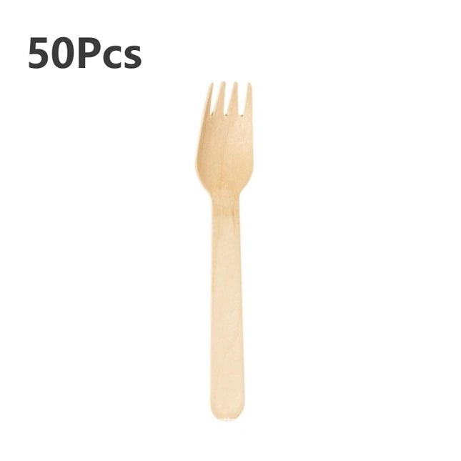 50Pcs Disposable Wooden Cutlery