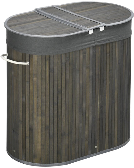 HOMCOM 100L Bamboo Laundry Basket - 2 Compartment Design