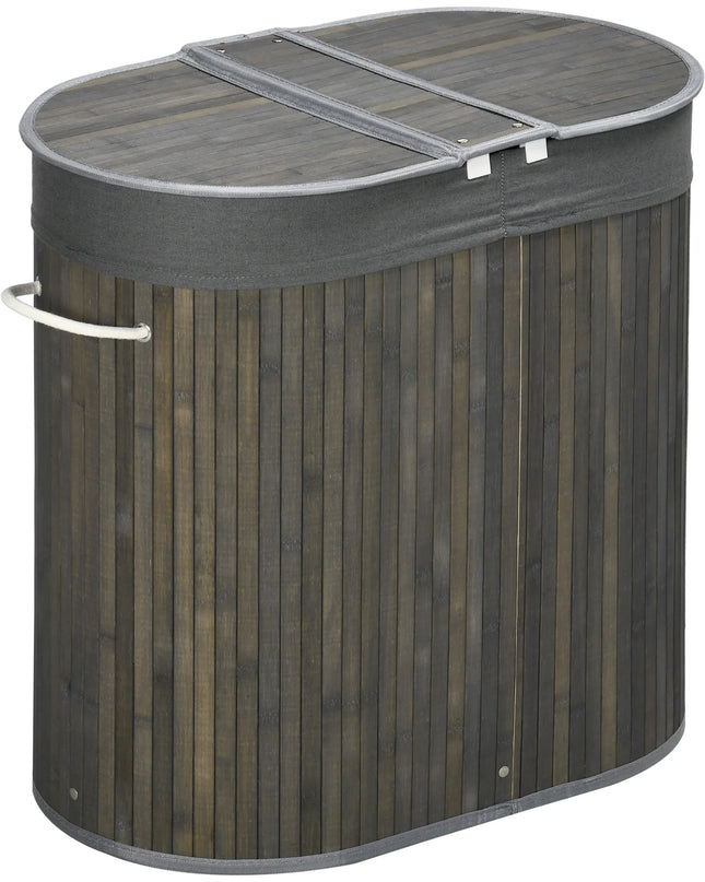 HOMCOM 100L Bamboo Laundry Basket - 2 Compartment Design