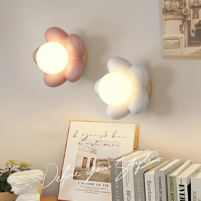 Modern Cream Wall Lamp for Children's Room - Simple Flower Design