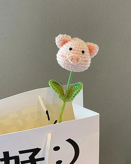 Handmade Crochet Doctoral Hat Bear - Cute Pig Animal Flower Gift