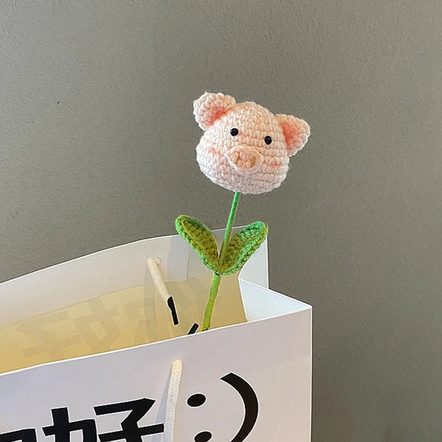 Handmade Crochet Doctoral Hat Bear - Cute Pig Animal Flower Gift
