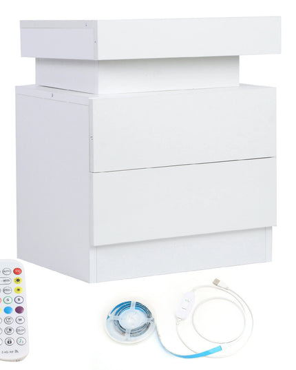 Modern RGB Light Bedside Table - Large Capacity 2 Drawer Nightstand