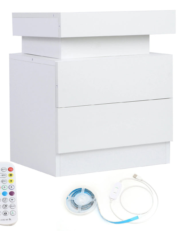 Modern RGB Light Bedside Table - Large Capacity 2 Drawer Nightstand
