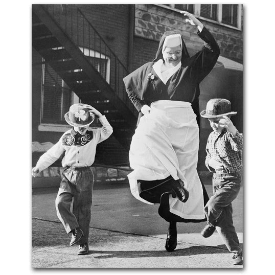 Vintage Smoking Nun Canvas Print - Funny Black and White Wall Art