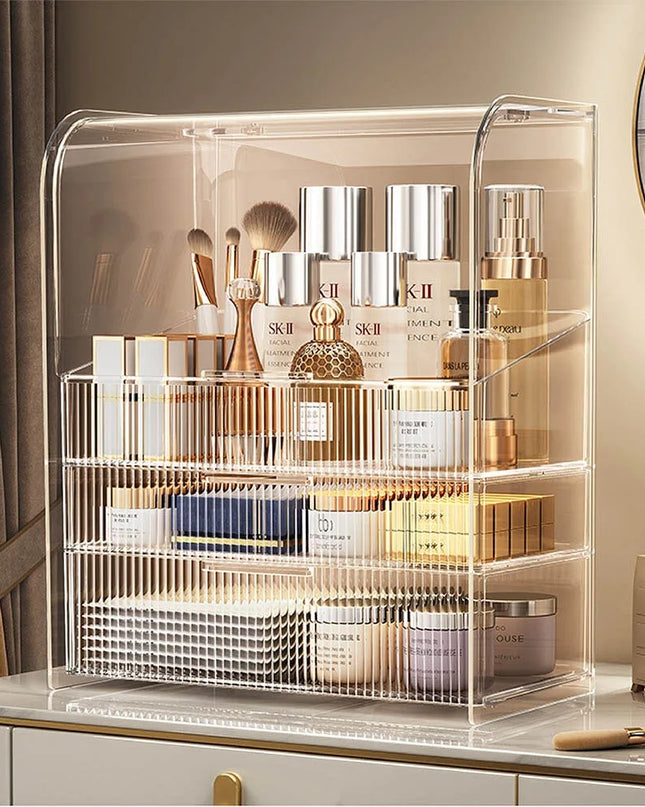 Modishion 3-Layer Transparent Makeup Rack - Durable Beauty Storage Box