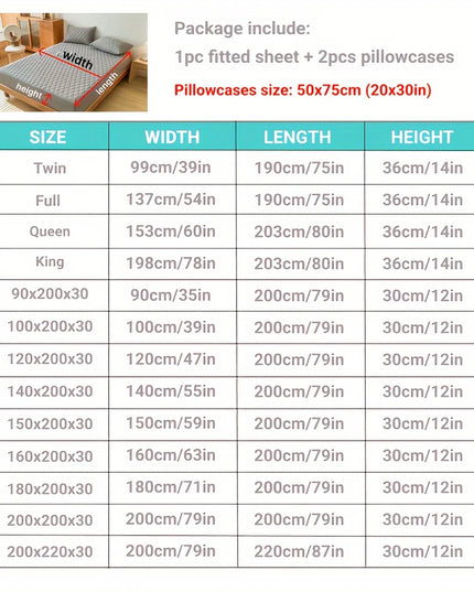 Anqianny Waterproof Bed Sheet Set - 3pcs, Soft Fitted & Pillowcases
