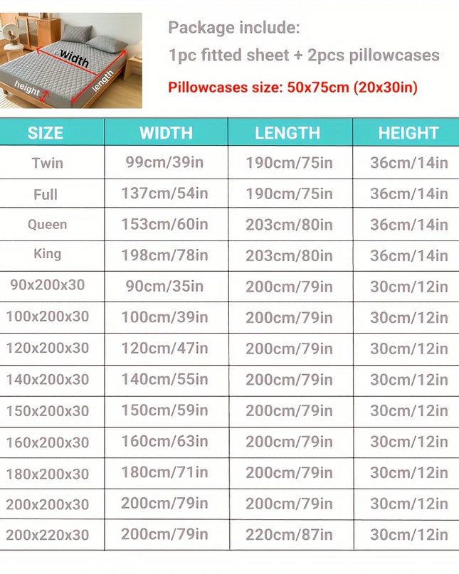 Anqianny Waterproof Bed Sheet Set - 3pcs, Soft Fitted & Pillowcases