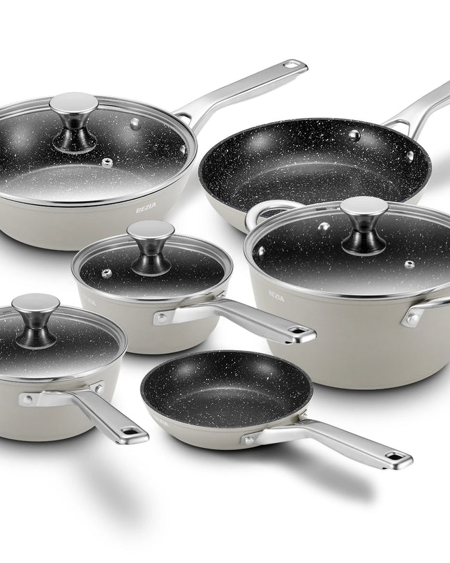 BEZIA 10-Piece Nonstick Induction Cookware Set - Durable and Versatile