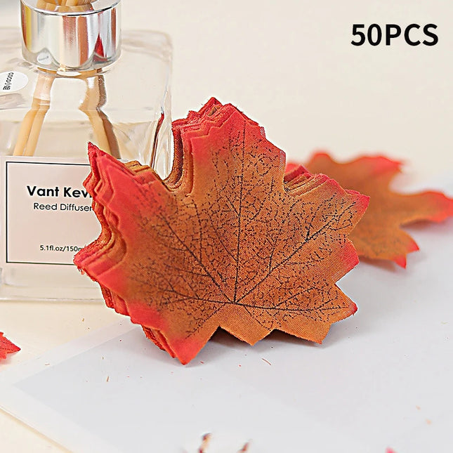 50-200Pcs Artificial Maple Leaves - Silk Decor for Weddings & Parties